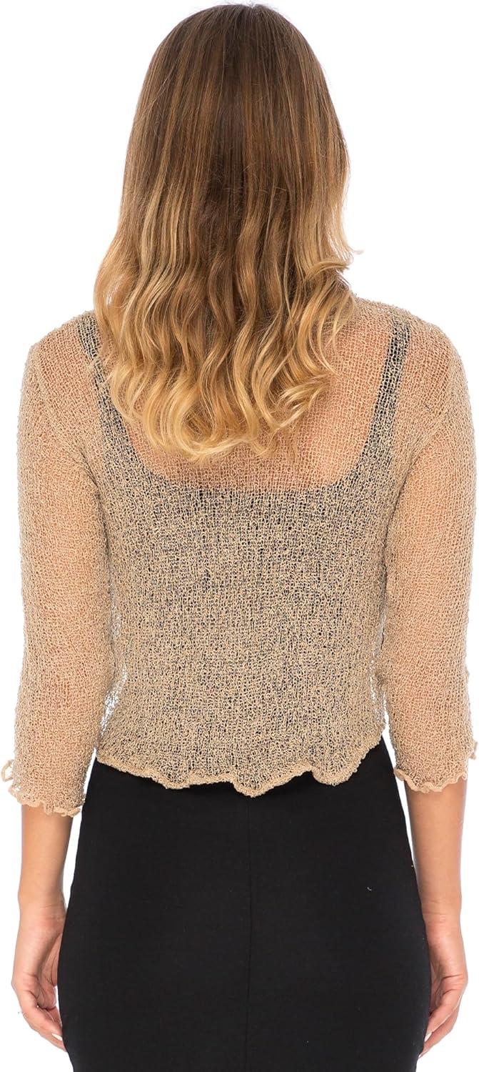 imageBack From Bali Womens Sheer Bolero Shrug Lightweight Knit Sweater for Dresses Cropped Jacket Evening DressesMocha
